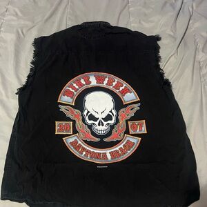 Vintage Bike Week Daytona 2007 Black Sleeveless Vest with Skull Graphic